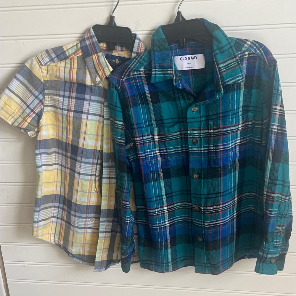 Size 5, kids Ralph Lauren & old navy. Plaid Shirts - Blue and Yellow